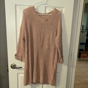 Pink Waffle Knit Sweater Dress
